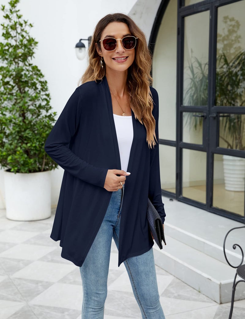 Newchoice Women's Summer Dressy Casual Open Front Cardigans Long Sleeve Lightweight Cardigan Sweaters Plus Size (Navy Blue, L) - Image 5